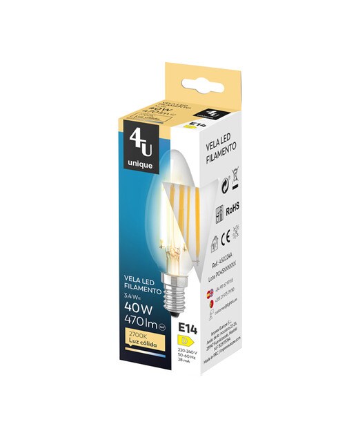 Lâmpada LED Vela Filamentos E14 3,4 W 470 lm 2700 K 450224A 2