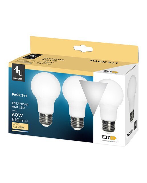 Pack de 3 Lâmpadas LED SMD Standard E27 7 W 810 lm 3000 K 450202A 2