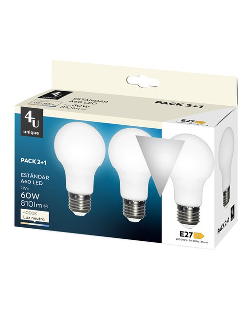 Pack de 3 Lâmpadas LED SMD Standard E27 7 W 810 lm 4000 K 450203A 2