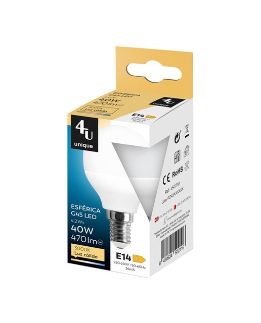 Lâmpada LED SMD Esférica E14 4 W 470 lm 3000 K 450211A 2