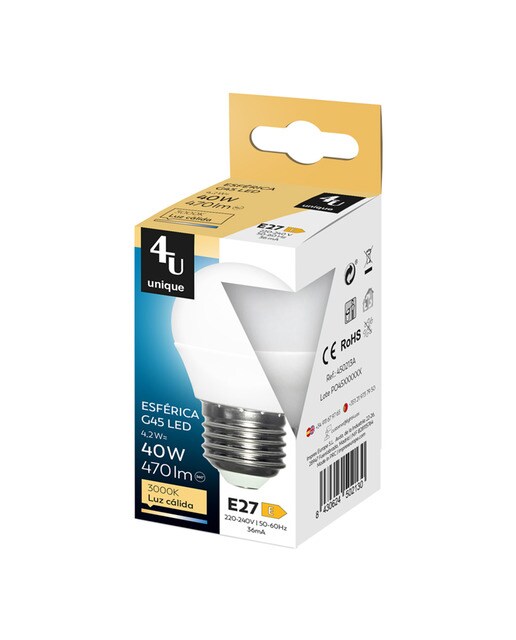 Lâmpada LED SMD Esférica E27 4 W 470 lm 3000 K 450213A 2