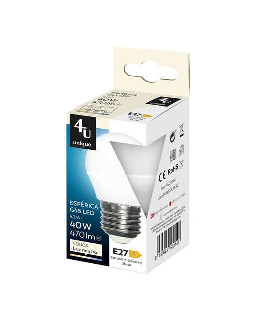 Lâmpada LED SMD Esférica E27 4 W 470 lm 4000 K 450214A 2