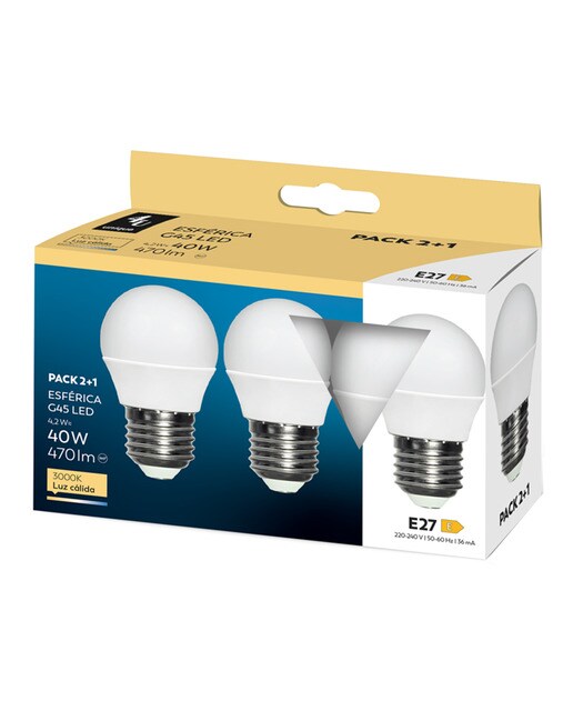 Pack de 3 Lâmpadas LED SMD Esférica E27 4 W 470 lm 3000 K 450215A 2