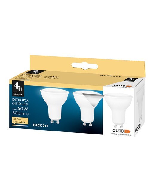 Pack de 3 Lâmpadas LED GU10 Quente 5,5 W 500 lm 3000 K 450229A 2