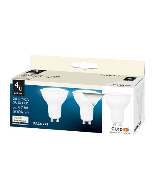 Pack de 3 Lâmpadas LED GU10 Neutras 5,5 W 500 lm 4000 K 450230A 2