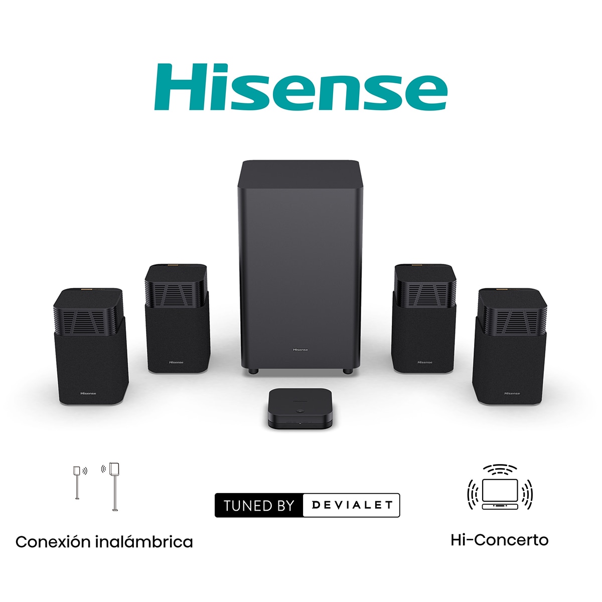 Sistema de cine en casa Hisense HT - Saturn 4.1.2, 13 altavoces, Subwoofer Negro-2