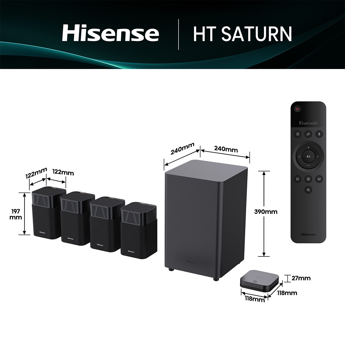 Sistema de cine en casa Hisense HT - Saturn 4.1.2, 13 altavoces, Subwoofer Negro-3