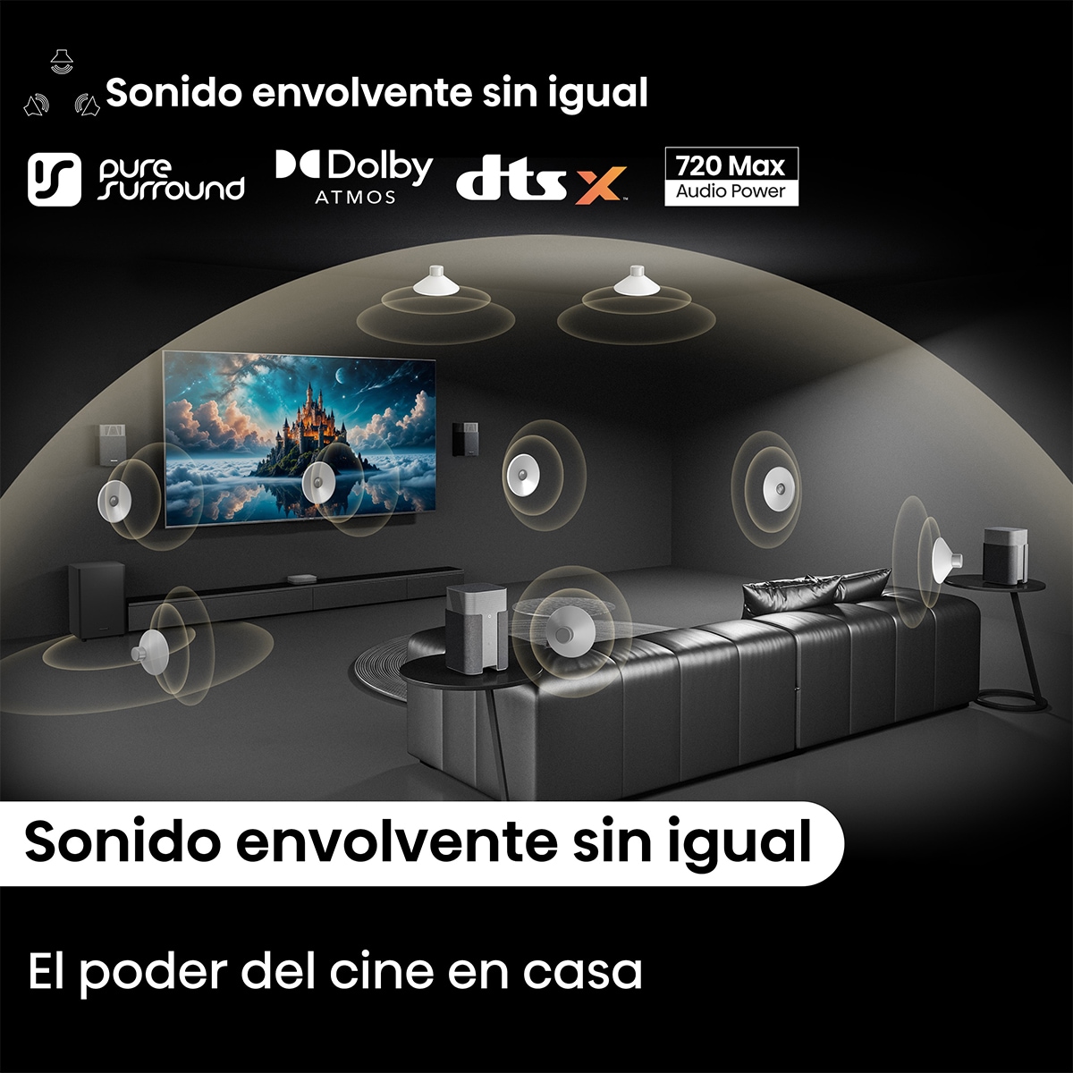 Sistema de cine en casa Hisense HT - Saturn 4.1.2, 13 altavoces, Subwoofer Negro-8
