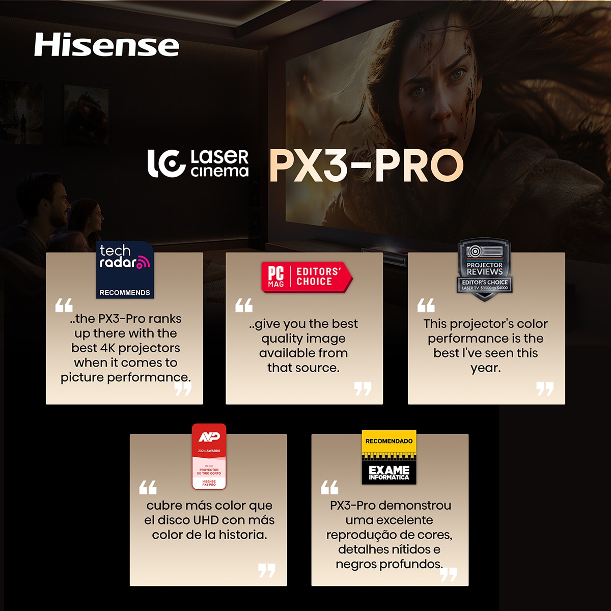 Proyector láser Cinema Hisense PX3 PRO, 4K UHD, Dolby Vision-Atmos, de 80" a 150", Fuente láser Trichroma, diseñado para XBOX 3