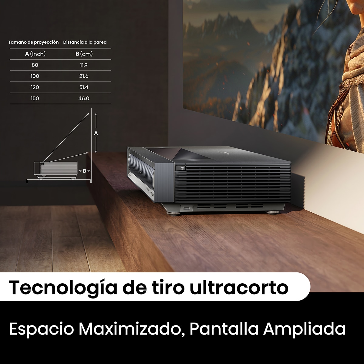 Proyector láser Cinema Hisense PX3 PRO, 4K UHD, Dolby Vision-Atmos, de 80" a 150", Fuente láser Trichroma, diseñado para XBOX 8
