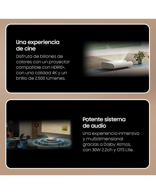 Proyector Samsung The Premiere LPU7D, UHD 4K Smart, Triple Láser, tiro ultra corto, Dolby Atmos, hasta 120" - Blanco Blanco-4