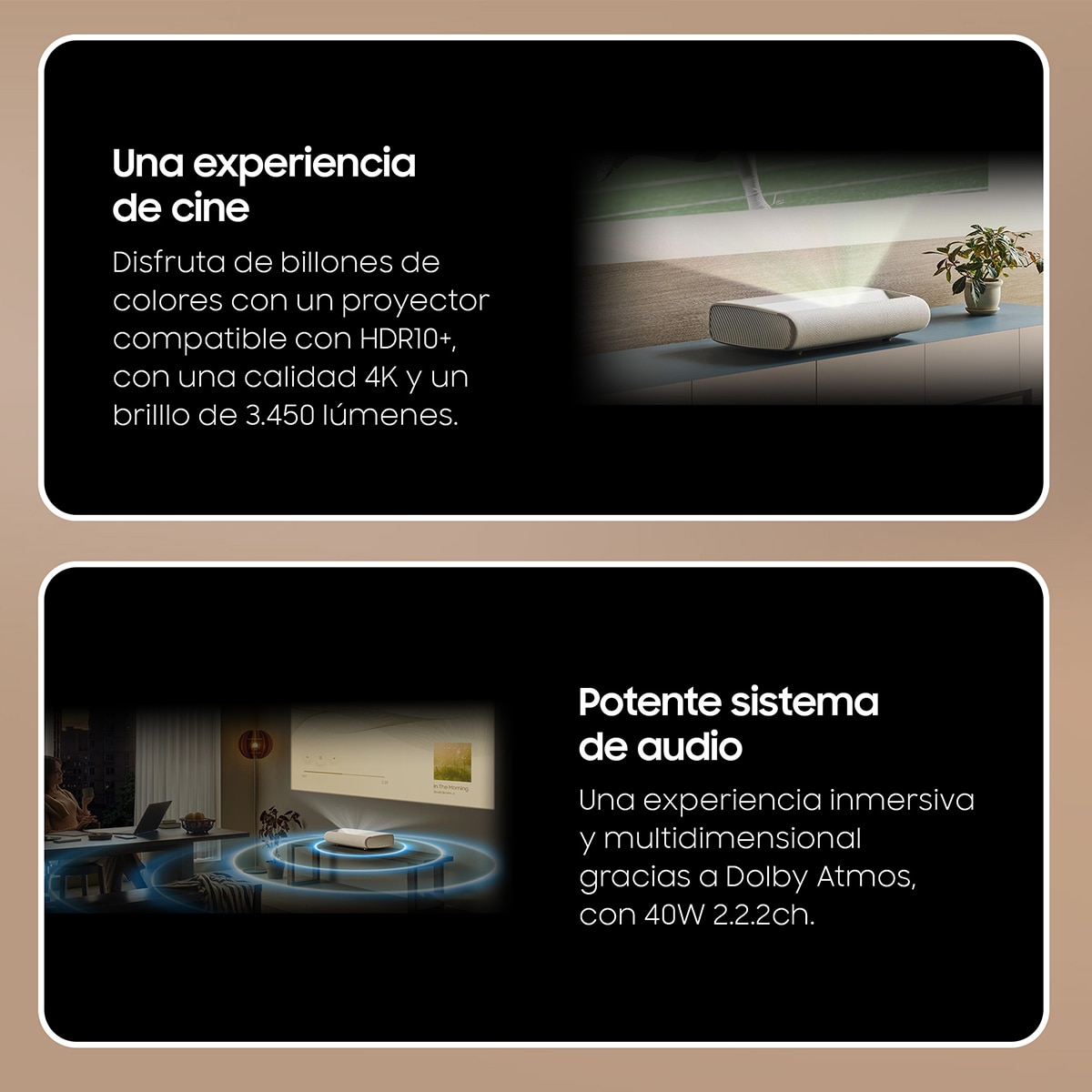 Proyector Samsung The Premiere LPU9D, UHD 4K Smart, Triple Láser, tiro ultra corto, Dolby Atmos, hasta 130" Blanco-4