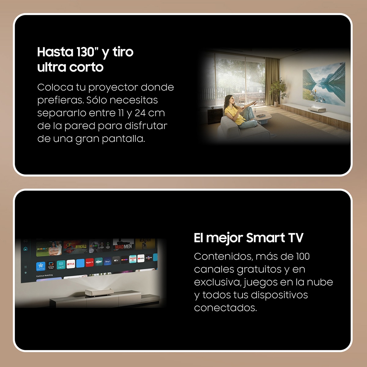 Proyector Samsung The Premiere LPU9D, UHD 4K Smart, Triple Láser, tiro ultra corto, Dolby Atmos, hasta 130" Blanco-5