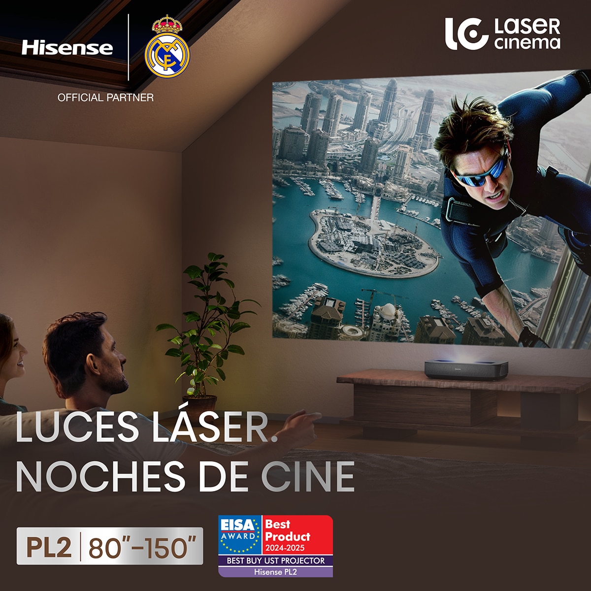 Proyector láser Hisense PL2 cinema tiro corto 4K, de 80" a 150" Negro-5
