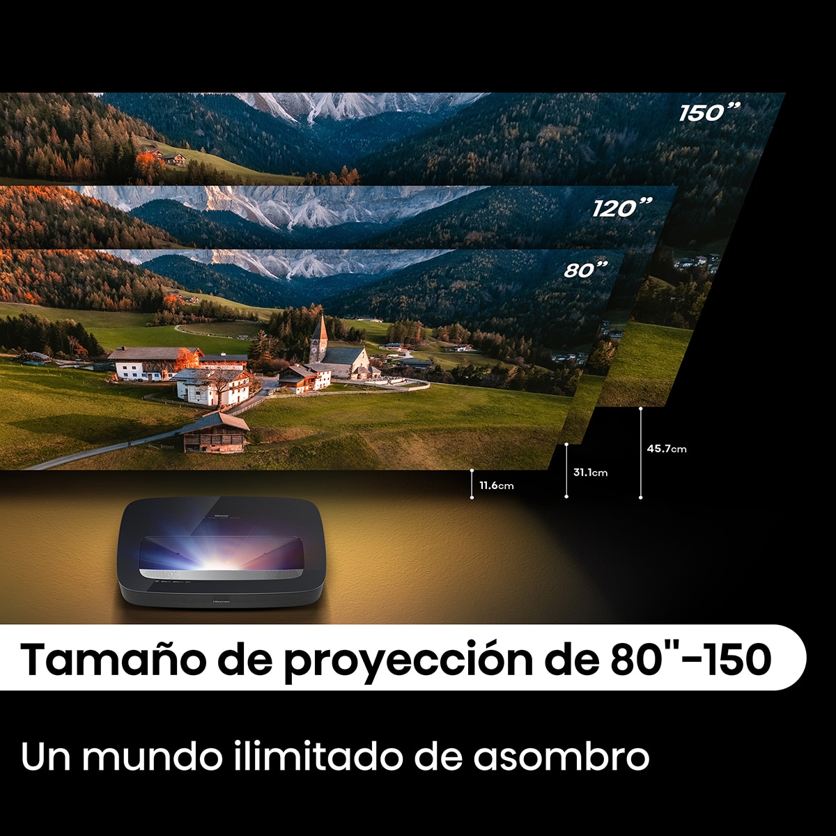 Proyector láser Hisense PL2 cinema tiro corto 4K, de 80" a 150" Negro-7