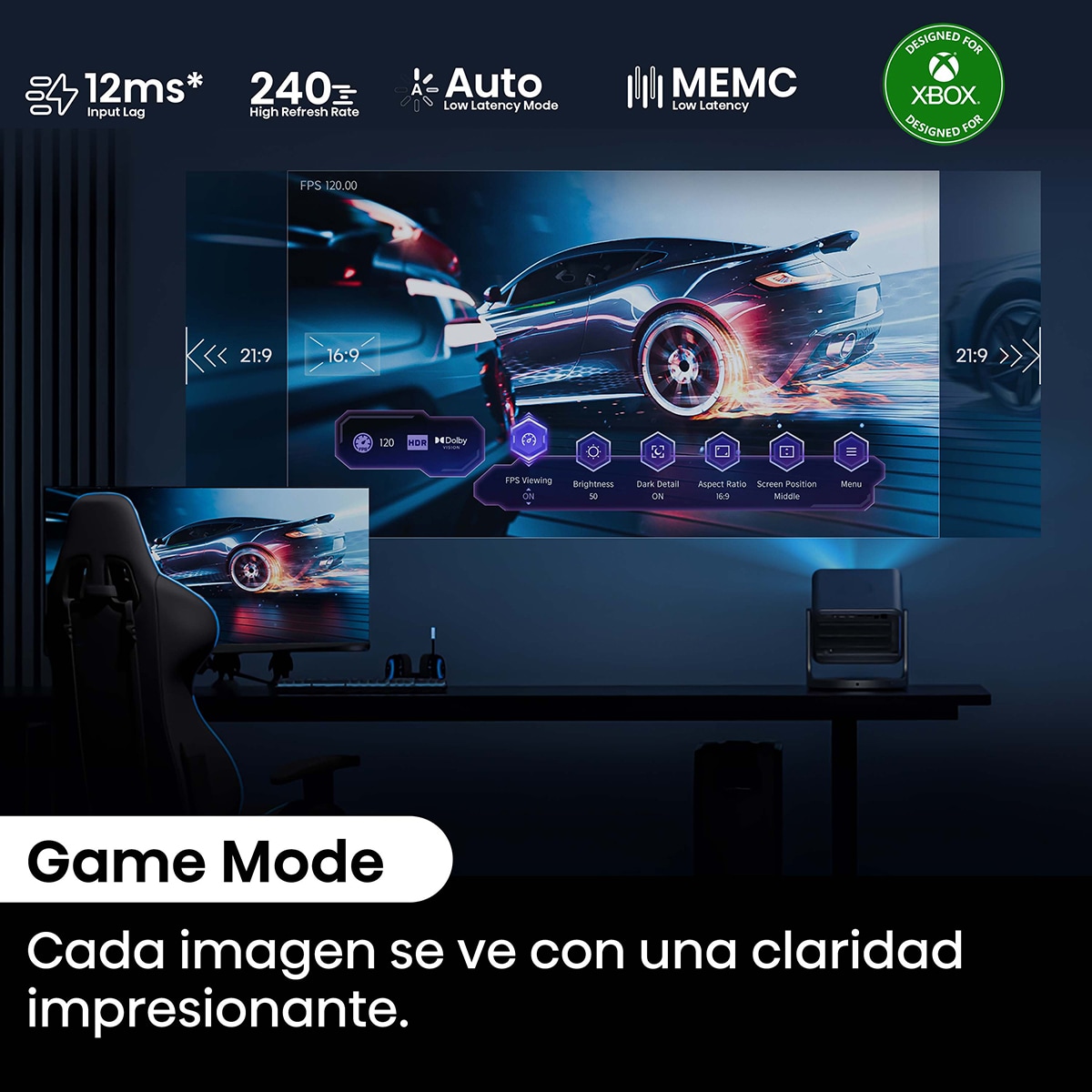 Mini Proyector Láser Hisense C2-ULTRA, UHD 4K, de 65" a 300", Dolby Vision, HDR completo, Fuente láser Trichroma, Diseñado para XBOX Gris metalizado-9