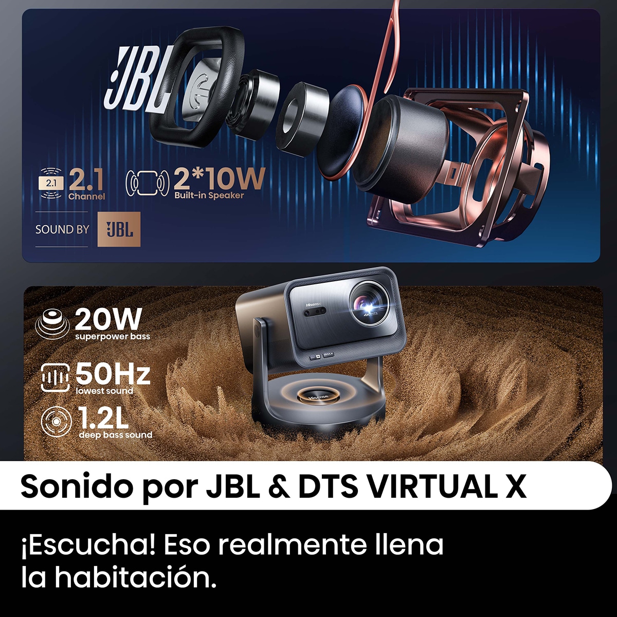 Mini Proyector Láser Hisense C2-ULTRA, UHD 4K, de 65" a 300", Dolby Vision, HDR completo, Fuente láser Trichroma, Diseñado para XBOX Gris metalizado-10