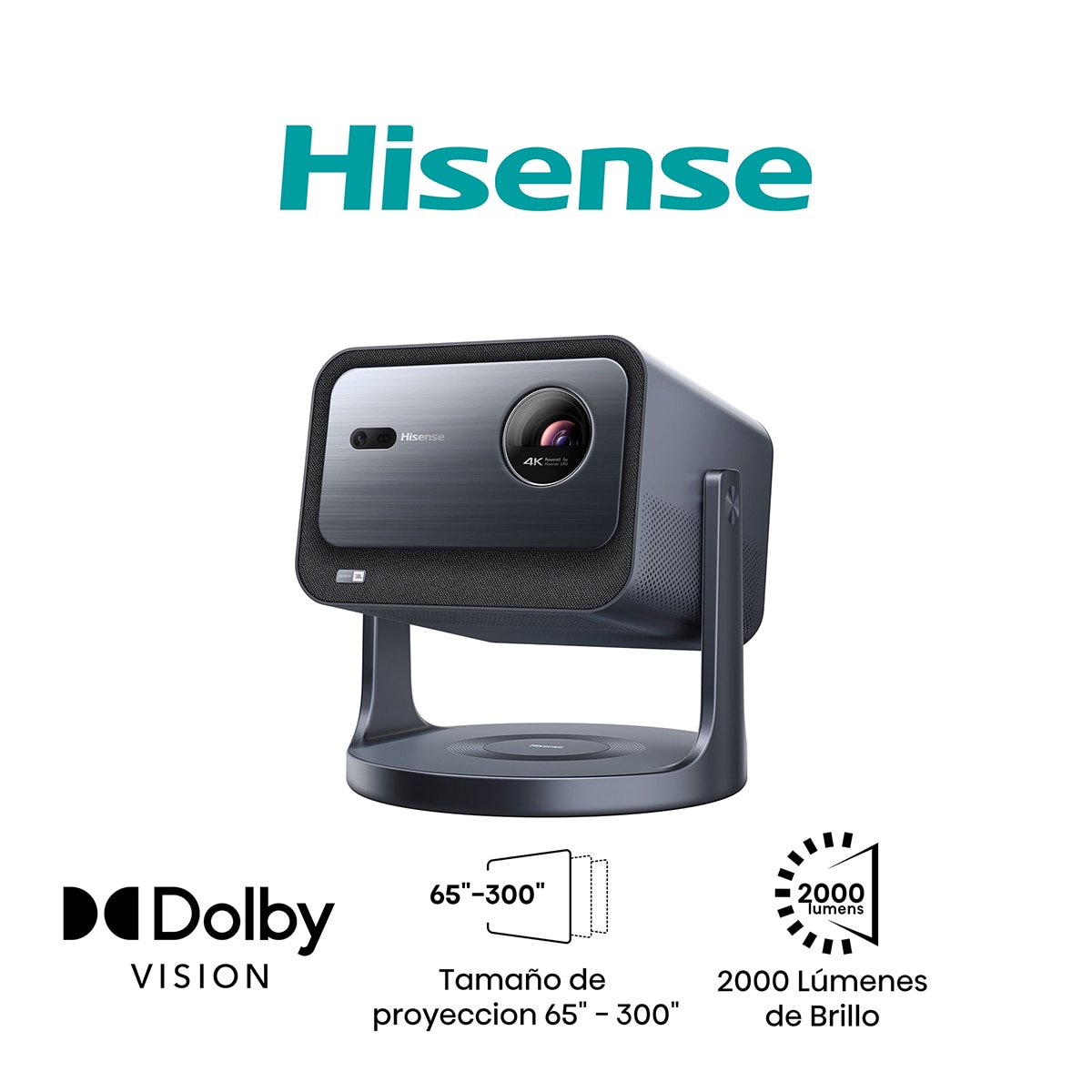 Proyector Láser Hisense C2, UHD 4K, 65 a 300" Tricrhoma Gris metalizado-2