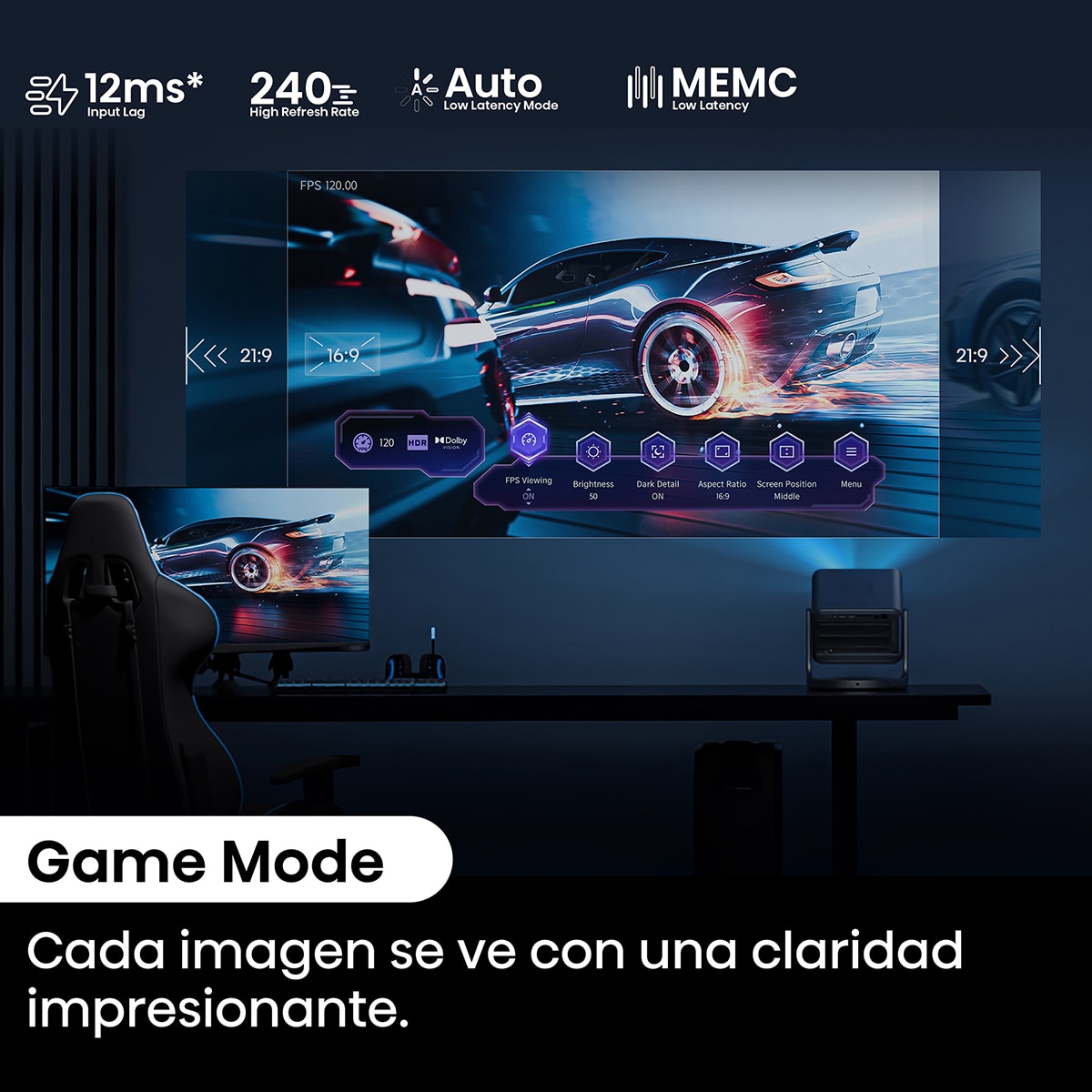 Proyector Láser Hisense C2, UHD 4K, 65 a 300" Tricrhoma Gris metalizado-7