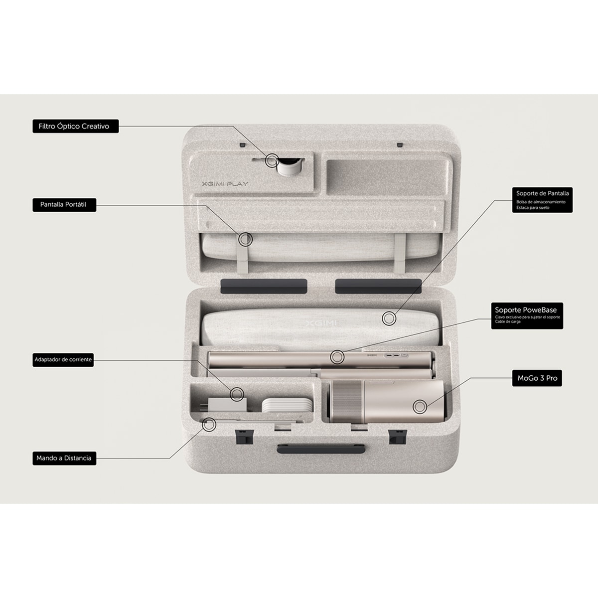 Set completo de proyector portátil XGIMI MoGo 3 Pro Full HD, hasta 200" Beige-2