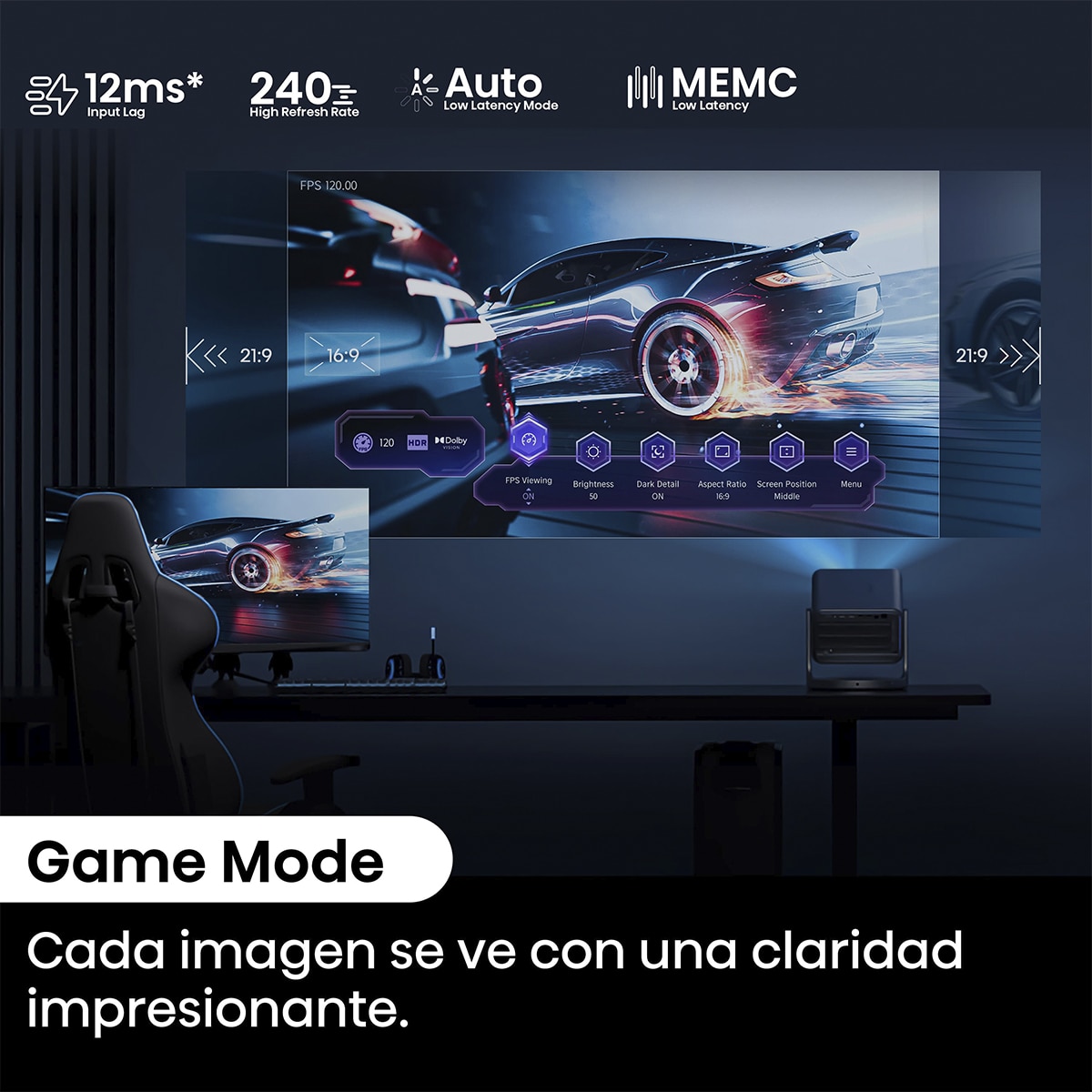 Mini Proyector Láser C2 edición Real Madrid, 65" a 300", UHD 4K, Láser Trichroma Gris metalizado-7