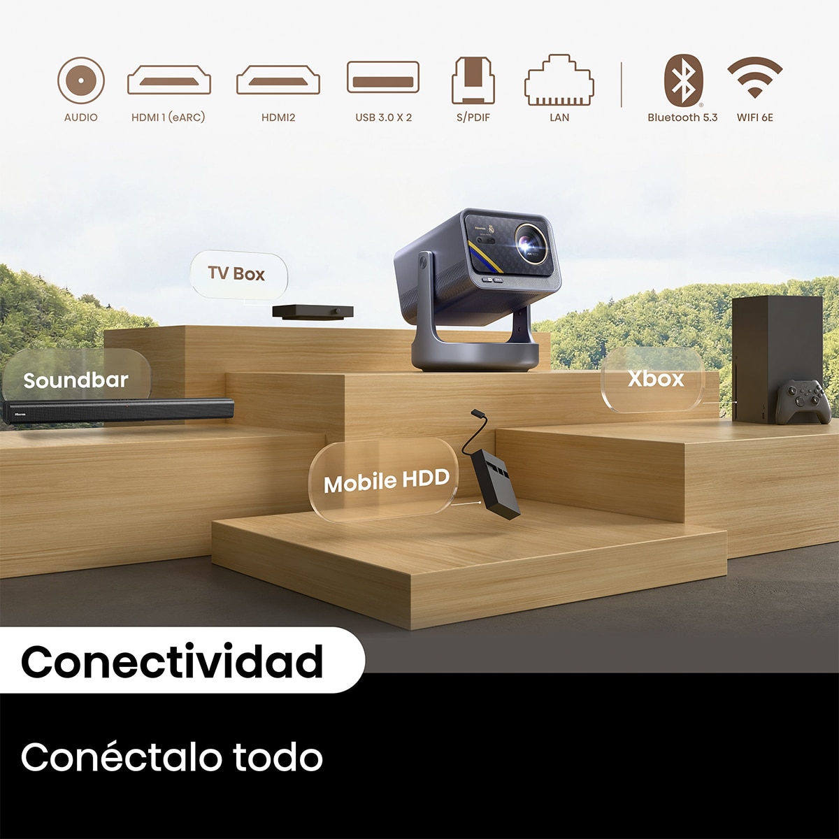 Mini Proyector Láser C2 edición Real Madrid, 65" a 300", UHD 4K, Láser Trichroma Gris metalizado-11