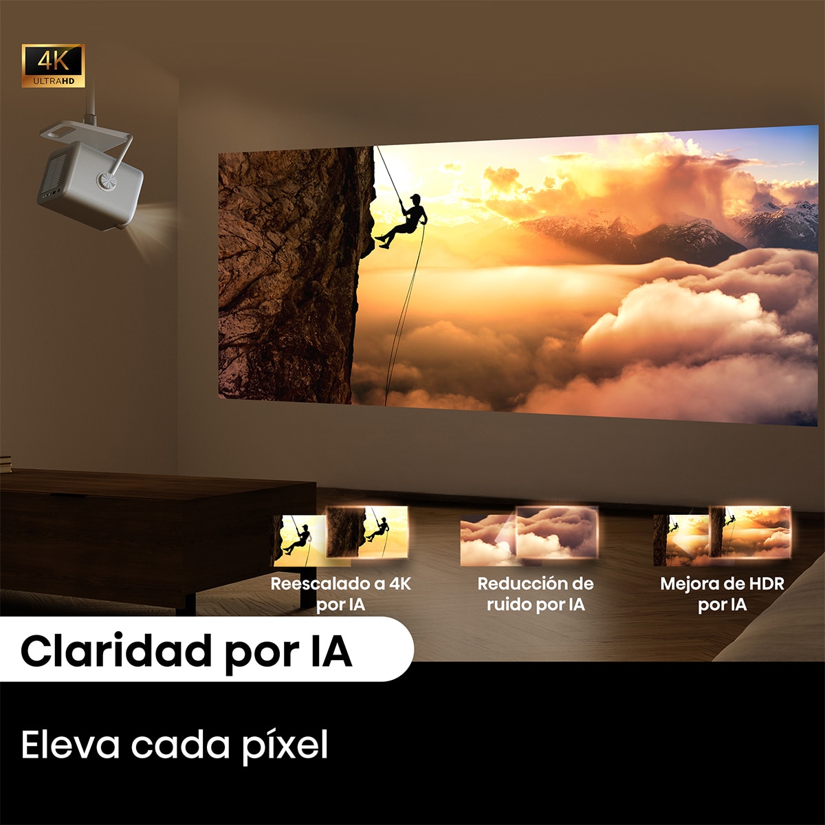 Proyector Laser Cinema Hisene M2 Pro, UHD 4K, de 65" a 200" Gris-5