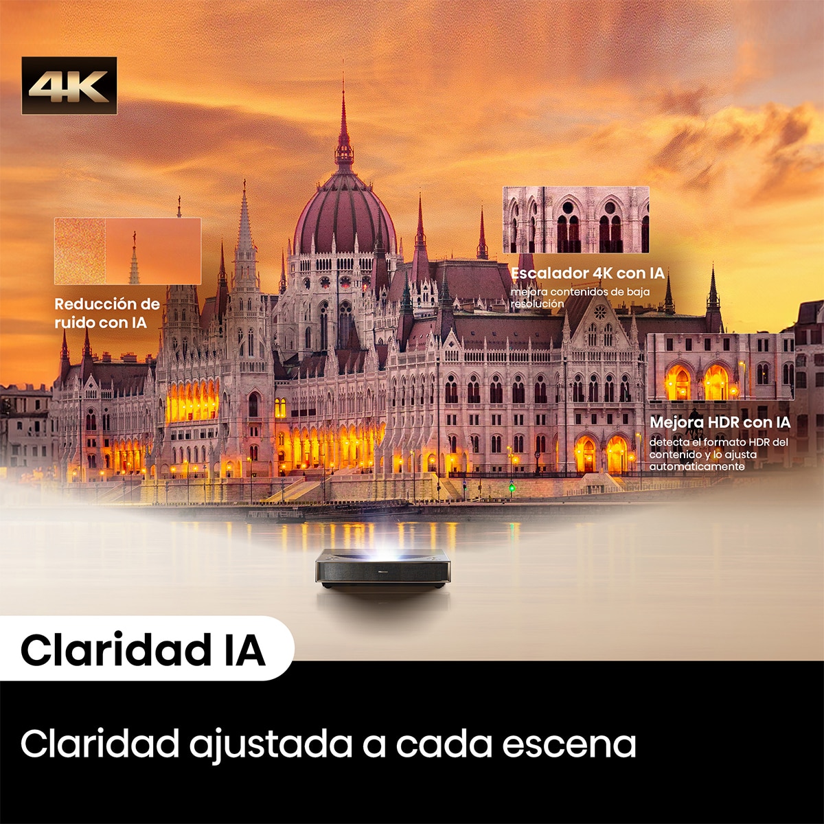 Proyector Laser Cinema tiro corto Hisense PT1, 4K, de 80 a 150" Tricroma Gris metalizado-9