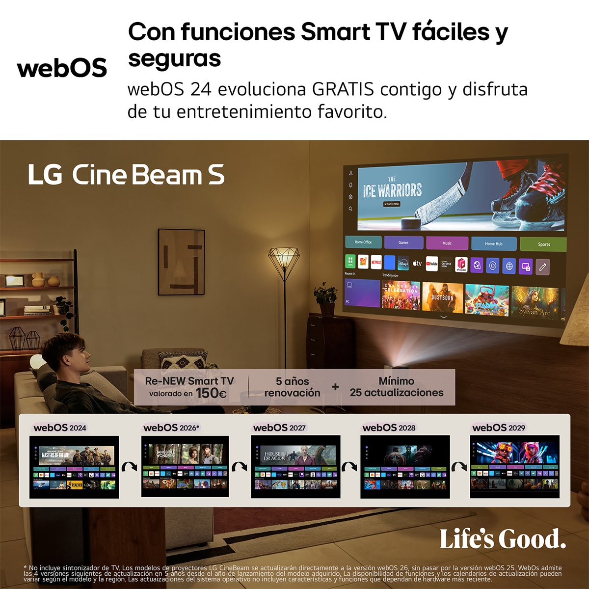 Proyector Láser de tiro ultra corto LG CineBeam PU615U, 4K Smart TV, 500 lumen, hasta 100" Plata / Negro-5