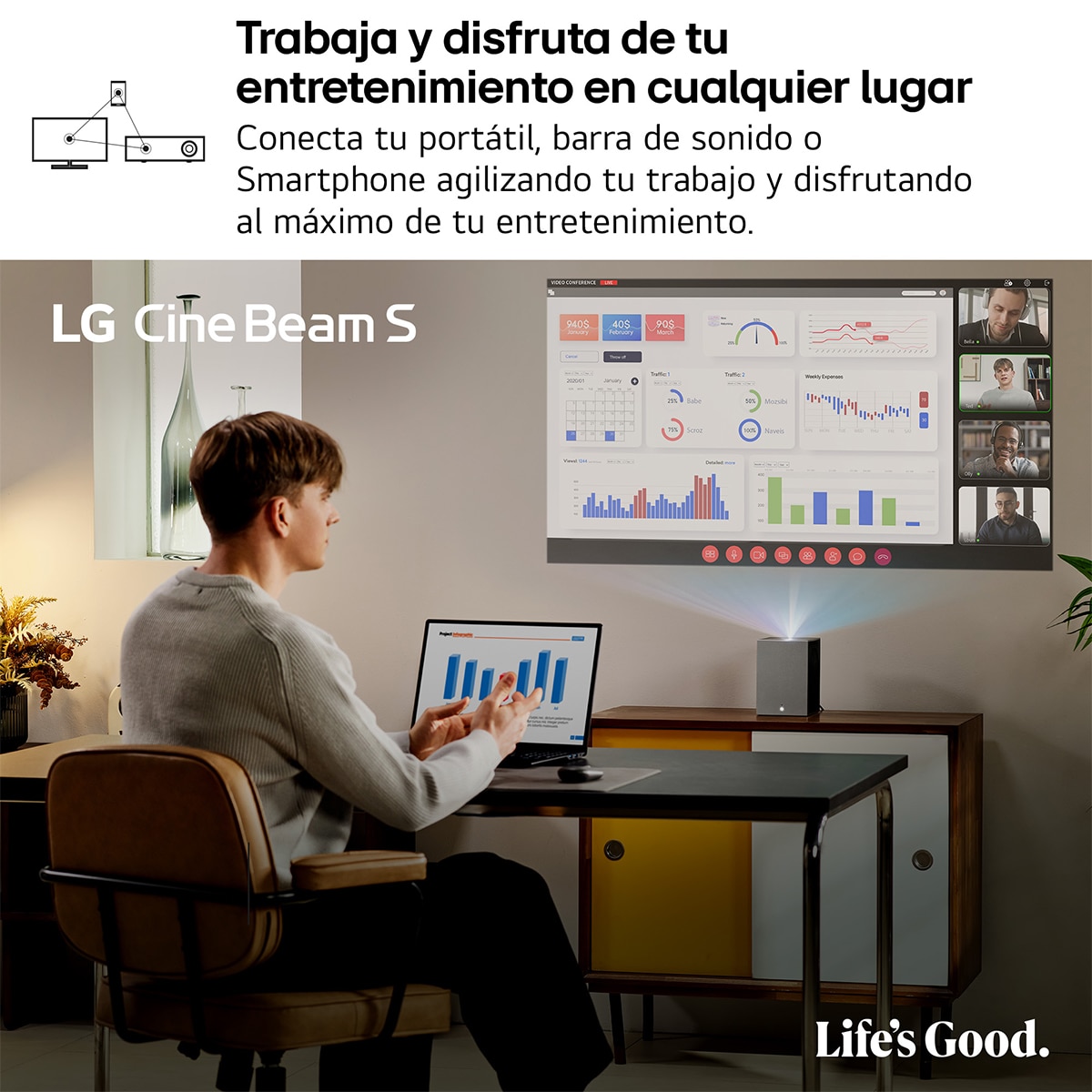Proyector Láser de tiro ultra corto LG CineBeam PU615U, 4K Smart TV, 500 lumen, hasta 100" Plata / Negro-11