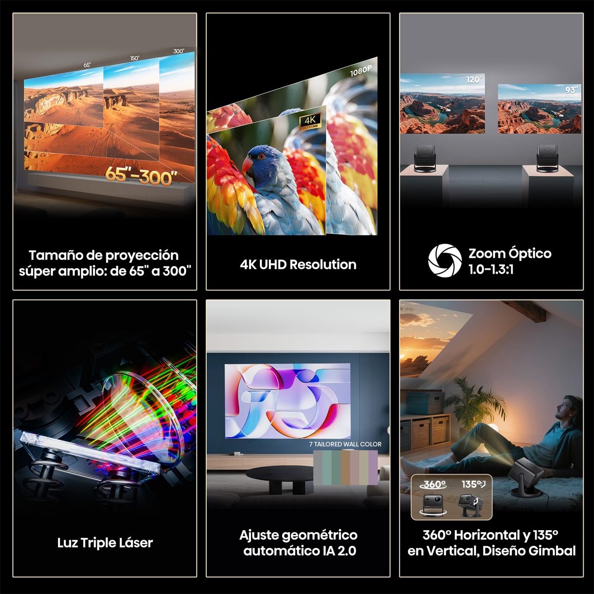 Proyector Laser Cinema Hisene C3, tiro largo, UHD 4K, de 65" a 300" Tricroma Gris metalizado-3