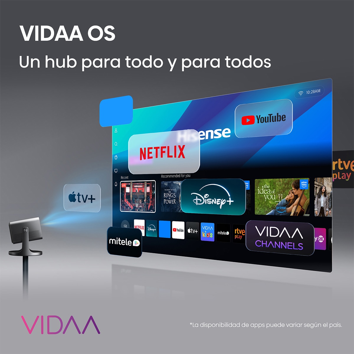 Proyector Laser Cinema Hisene C3, tiro largo, UHD 4K, de 65" a 300" Tricroma Gris metalizado-10