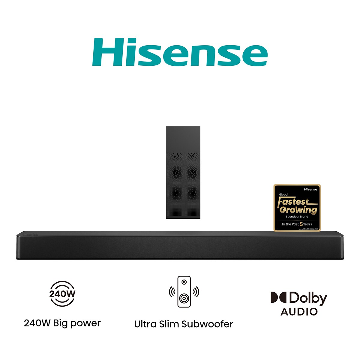 Barra de Som Hisense HS2100 2.1, Dolby Audio, 240W, Subwoofer Sem Fios Preto-2