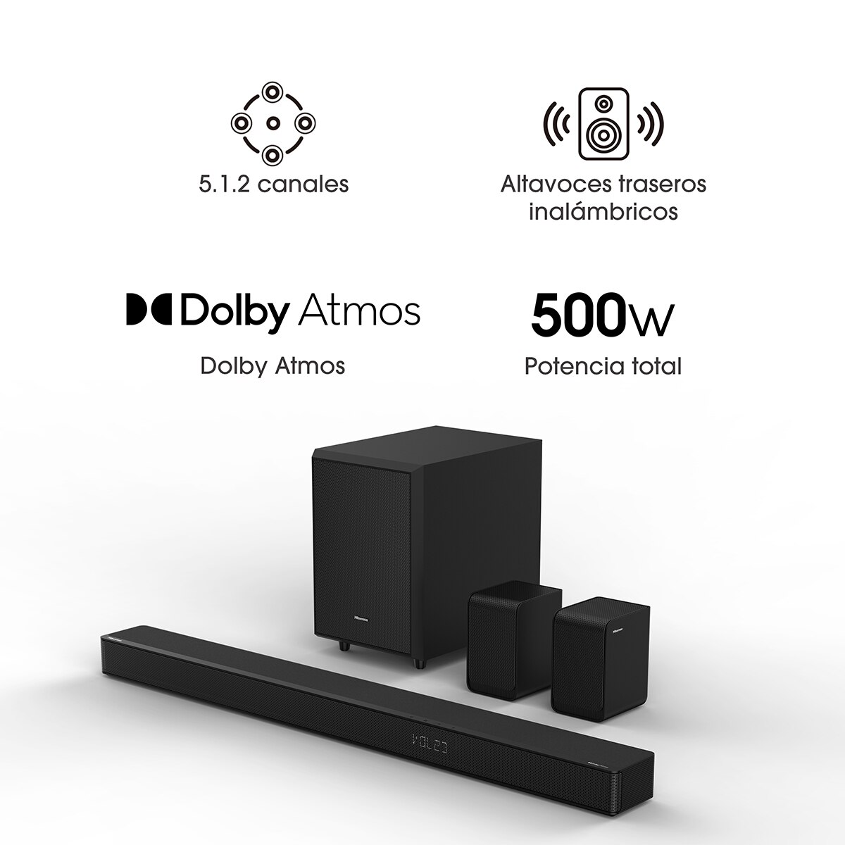 Barra de sonido Hisense AX5125H, 5.1.2 Dolby Atmos, con Subwoofer inalámbrico Negro-4