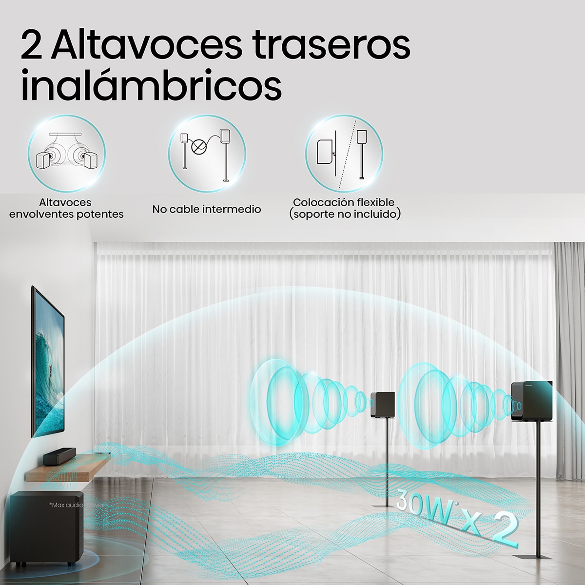 Barra de sonido Hisense AX5125H, 5.1.2 Dolby Atmos, con Subwoofer inalámbrico Negro-7