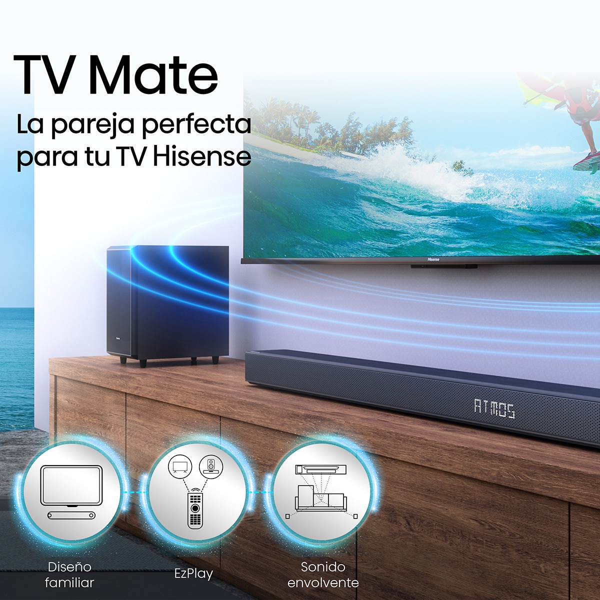 Barra de sonido Hisense AX5125H, 5.1.2 Dolby Atmos, con Subwoofer inalámbrico Negro-9