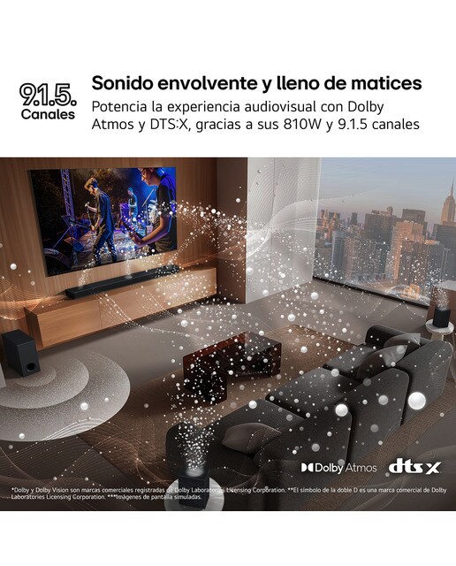 Barra de sonido LG S95TR AI Sound Pro 4K, 9.1.5, 810W, DHR10, Dolby Vision, Dolby Atmos y DTS:X, Wi-Fi, Subwoofer inalámbrico Negro-9