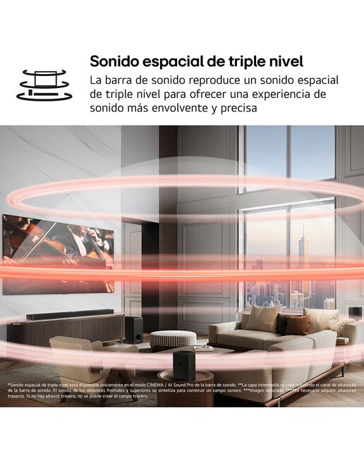Barra de sonido LG S95TR AI Sound Pro 4K, 9.1.5, 810W, DHR10, Dolby Vision, Dolby Atmos y DTS:X, Wi-Fi, Subwoofer inalámbrico Negro-10