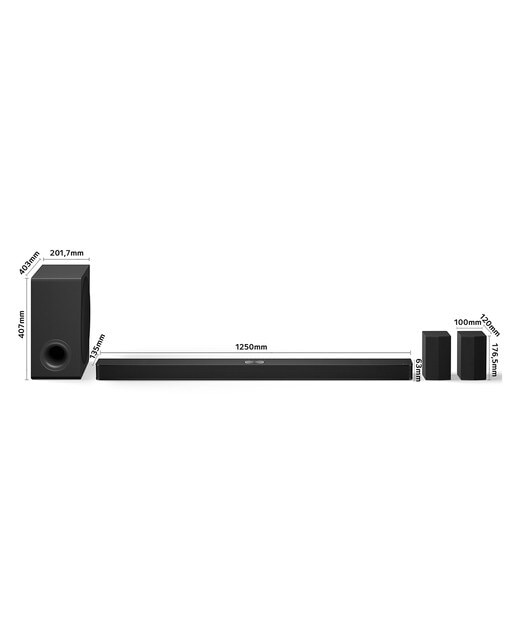 Imagen 2 de Barra de sonido LG S90TR AI Sound Pro 4K, 7.1.3, 670W, HDR10, Dolby Vision, Dolby Atmos y DTS:X, Wi-Fi, Subwoofer inalámbrico - Negro Negro