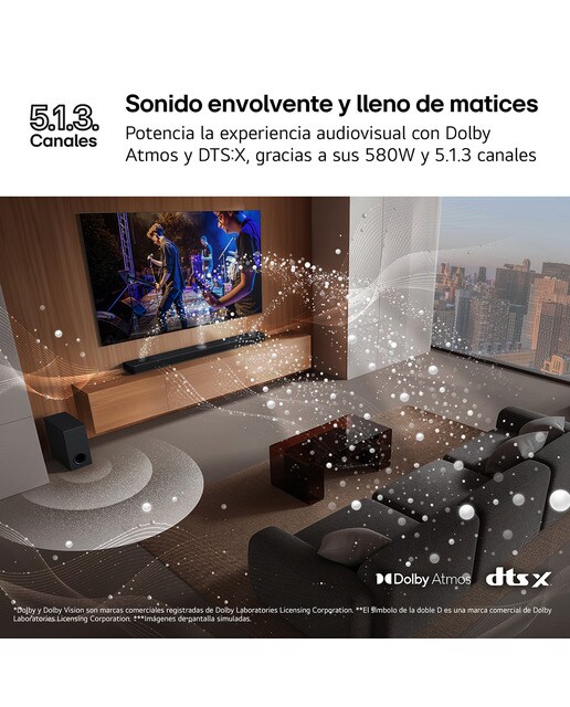 Barra de Som LG S80TR AI Sound Pro 4K, 5.1.3, 580 W, HDR10, Dolby Vision, Dolby Atmos e DTS:X, Wi-Fi, subwoofer sem fios Preto-9