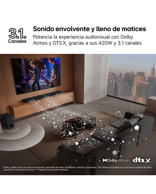 Barra de Som LG SG10TY AI Sound Pro 4K, 3.1, 420 W, HDR10, Dolby Vision, Dolby Atmos e DTS:X, Wi-Fi, Subwoofer Sem Fios Preto-8