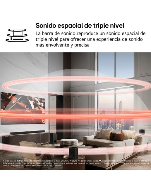 Barra de sonido LG S70TR AI Sound Pro 4K, 5.1.1, 500W, HDR10, Dolby Vision, Dolby Atmos y DTS:X, Subwoofer inalámbrico Negro-10