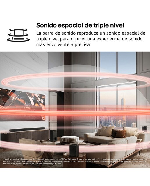 Barra de sonido LG S70TY AI Sound Pro 4K, 3.1.1, 400W, HDR10, Dolby Vision, Dolby Atmos y DTS:X, Subwoofer inalámbrico Negro-10