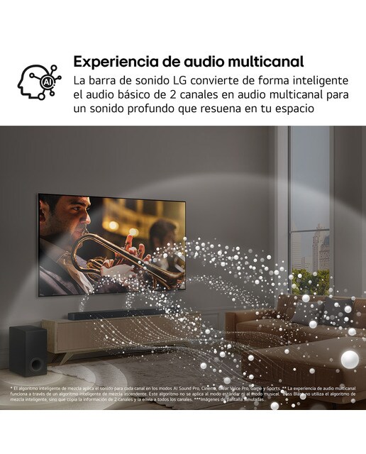 Barra de sonido LG S70TY AI Sound Pro 4K, 3.1.1, 400W, HDR10, Dolby Vision, Dolby Atmos y DTS:X, Subwoofer inalámbrico Negro-11