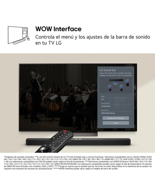 Barra de sonido LG S60T AI Sound Pro, 3.1, 340W, Dolby Digital y DTS Digital Surround, Subwoofer inalámbrico Negro-7