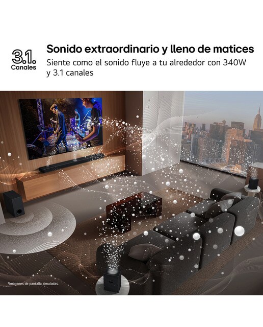 Barra de sonido LG S60T AI Sound Pro, 3.1, 340W, Dolby Digital y DTS Digital Surround, Subwoofer inalámbrico Negro-8