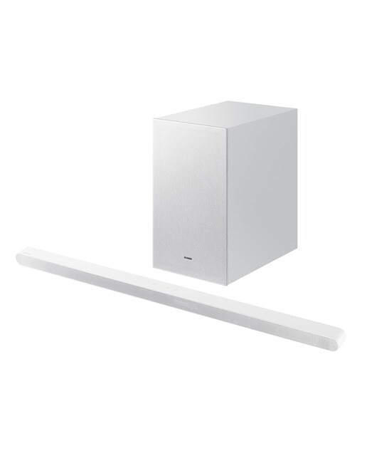 Barra de sonido UltraSlim Samsung 2024 HW-S701D, 3.1, Dolby Atmos y DTS: X, 250W, Subwoofer inalámbrico, Wi-Fi Blanco-1