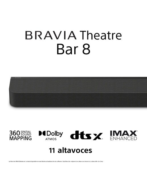 Barra de sonido Sony BRAVIA Theatre Bar 8, Dolby Atmos, 11 altavoces, Wi-Fi, Bluetooth, 360 Spatial Sound Mapping Negro-3