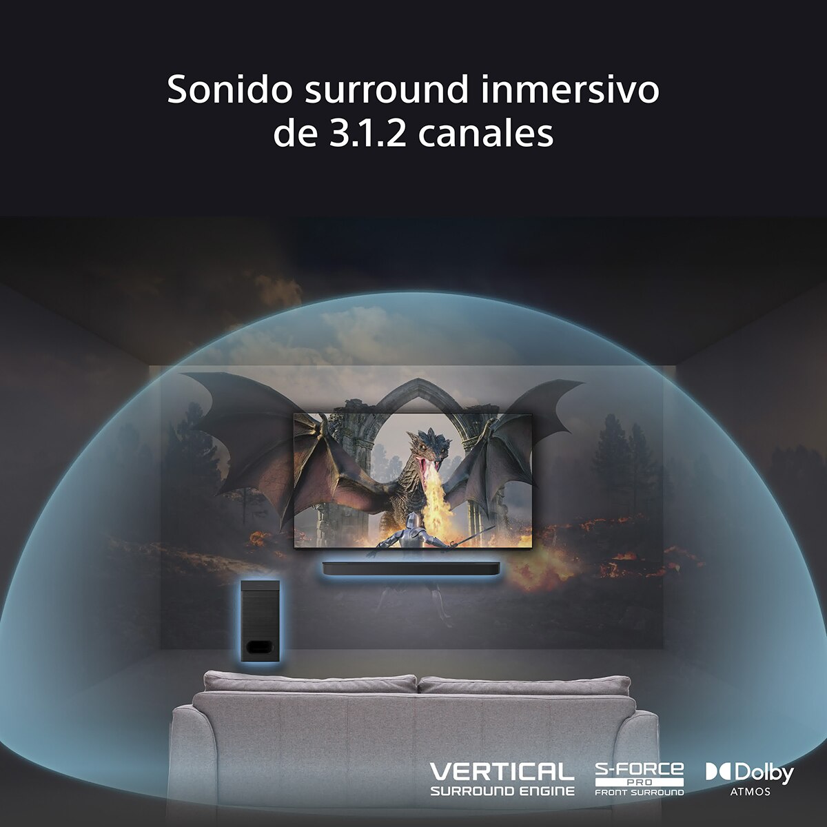 Barra de sonido Sony BRAVIA Theatre Bar 6, 3.1.2 canales, subwoofer inalámbrico, sonido cinematográfico Dolby Atmos y DTS:X, IA Voice Zoom3 Negro-5