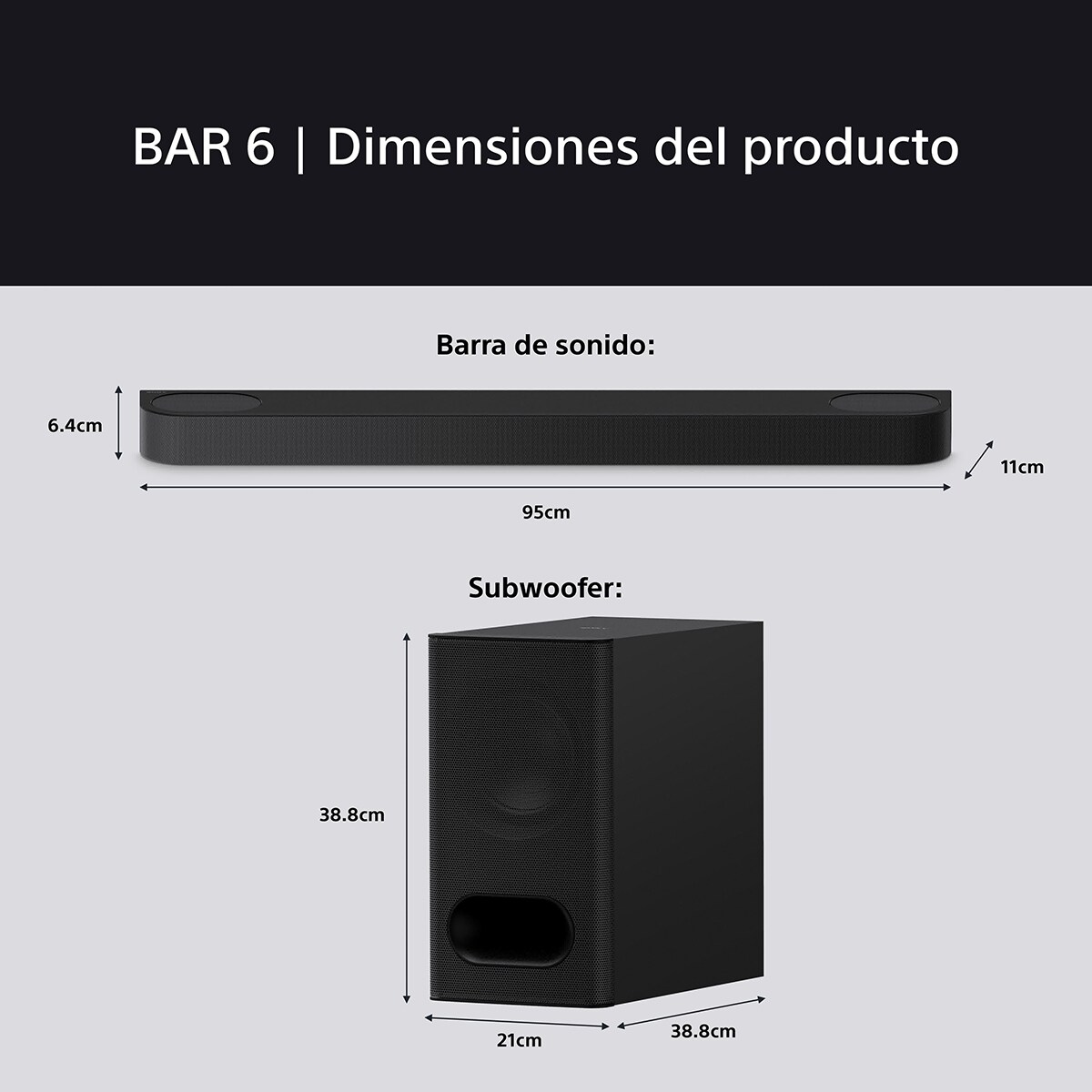 Barra de sonido Sony BRAVIA Theatre Bar 6, 3.1.2 canales, subwoofer inalámbrico, sonido cinematográfico Dolby Atmos y DTS:X, IA Voice Zoom3 Negro-12